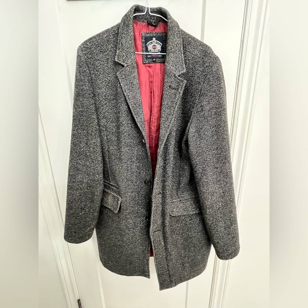 Classic Gray Pea Coat with Red Lining